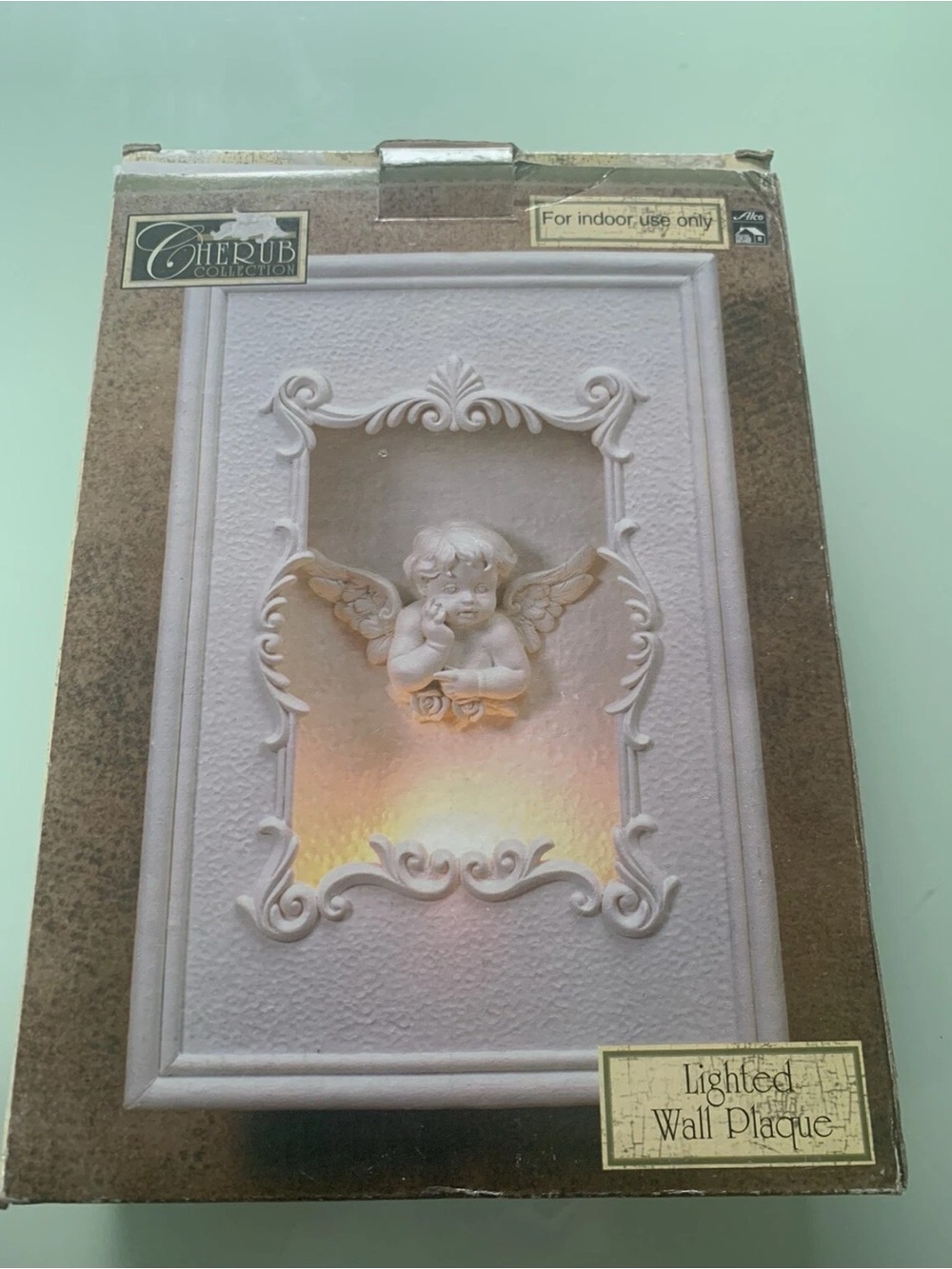 Vintage Lighted Cherub Wall Plaque Angel Shadow Box Nite Light Decor Resin Fram